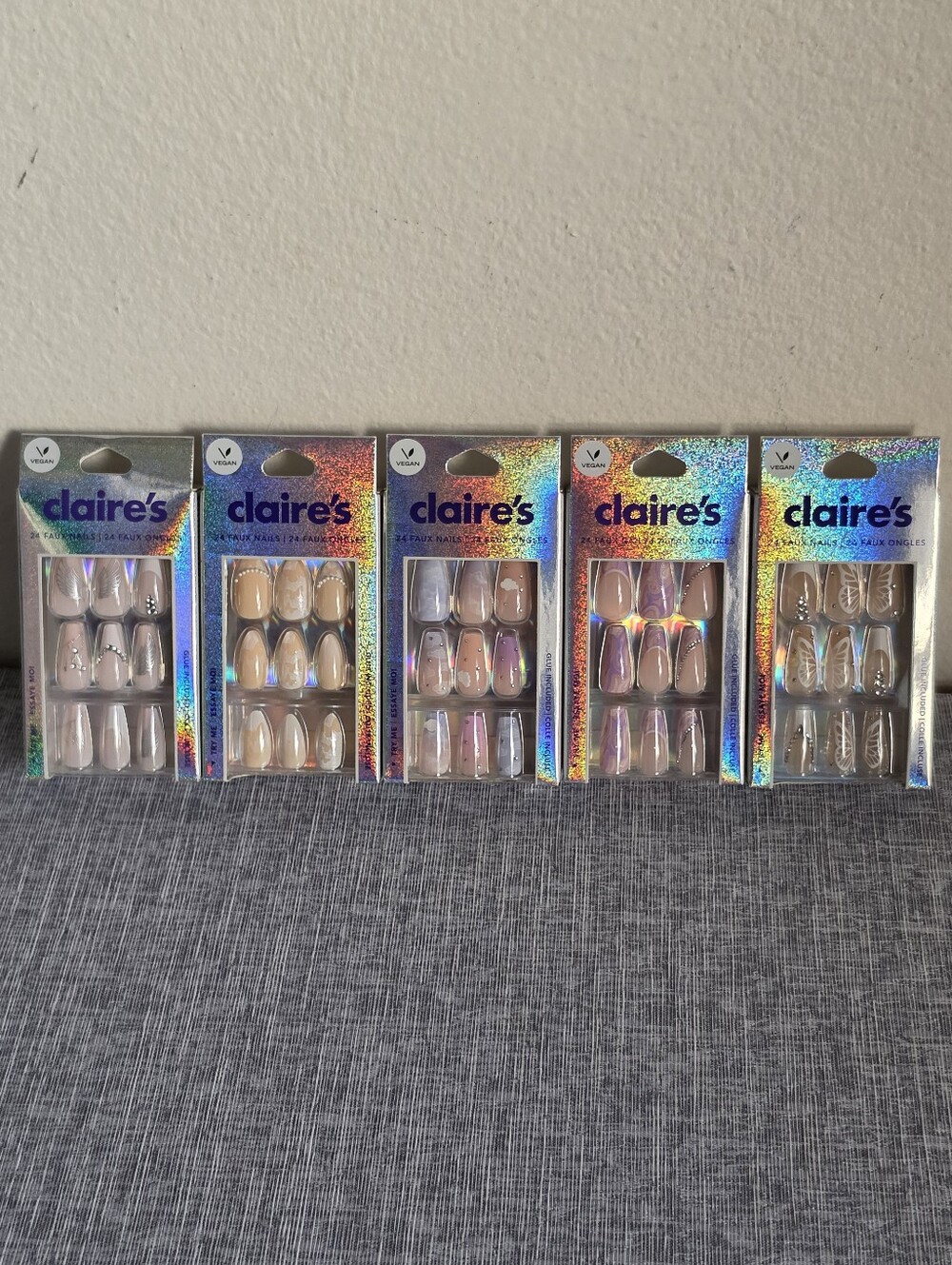 5 Packs Claires Glue On Nails Long Length New